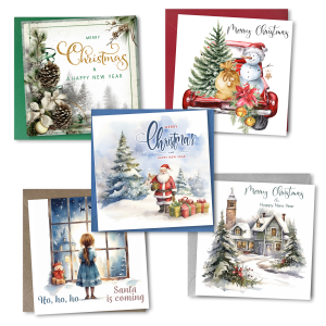 Set 5 felicitari de Craciun in engleza modele diferite 13x13 cm cu plicuri incluse SFCP-01en