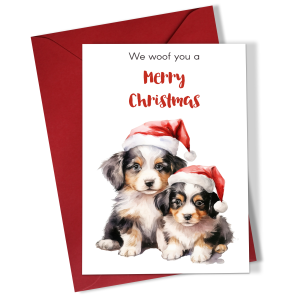 Set 5 felicitari in engleza de Craciun 10x15 cm cu plic rosu inclus - Catelusi - FC-87