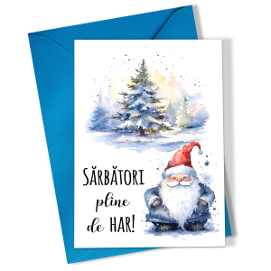 Set 5 felicitari de Craciun 10x15 cm cu plic albastru inclus - Mos Craciun - FC-85