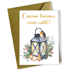 Set 5 felicitari de Craciun 10x15 cm cu plic auriu inclus - FC-91